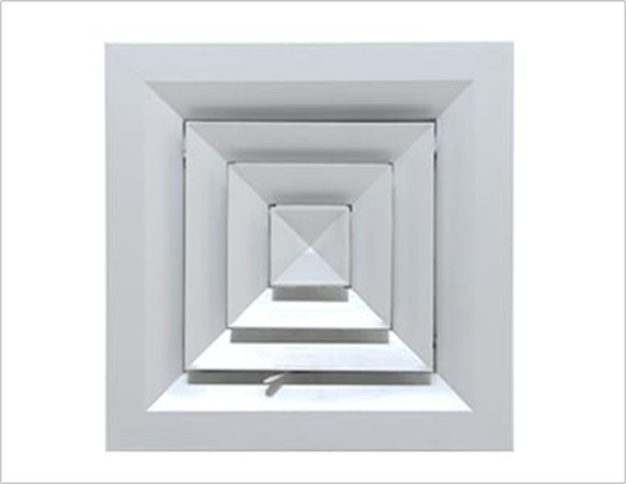 DIFUSOR DE AIRE 4 VIAS INYECCIÓN 20X20, SIN DAMPER